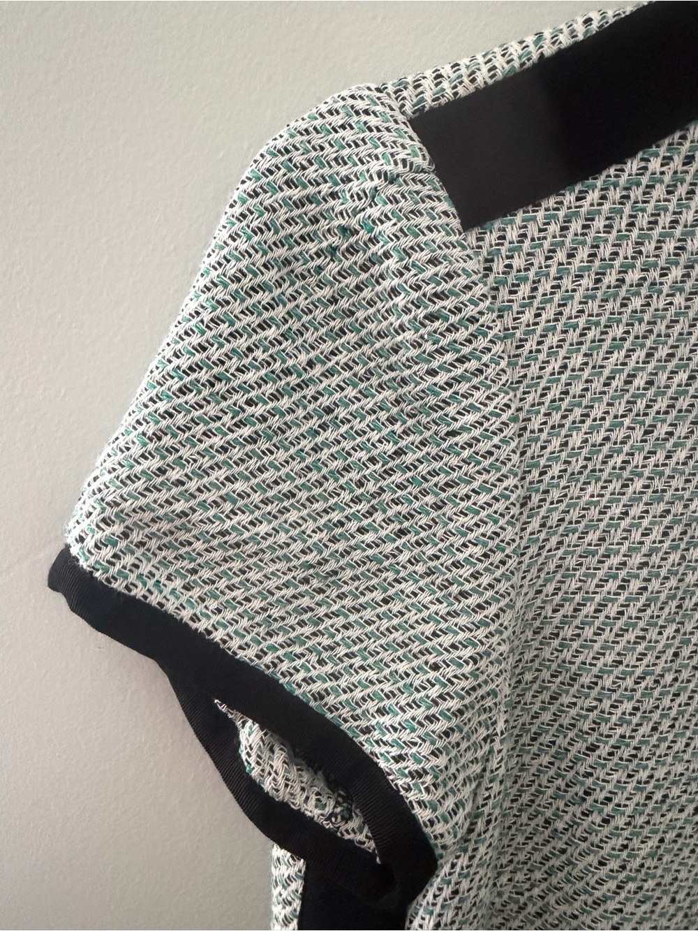 Banana Republic Short-Sleeve Sheath textured Dress Teal accents Black Trim 12 - Picture 3 of 11